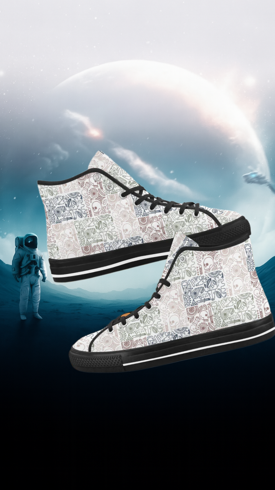 Women's Skull Doodle Print Canvas High Top Shoes