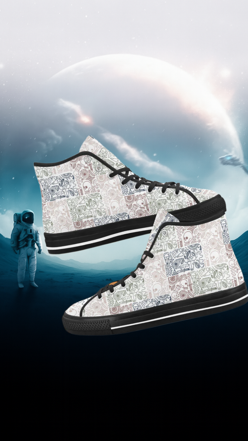 Women's Skull Doodle Print Canvas High Top Shoes