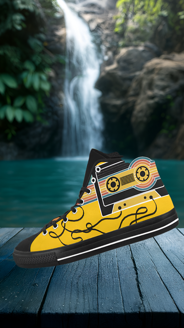 Women's Retro Cassette Pop Art Print Canvas High Top Shoes