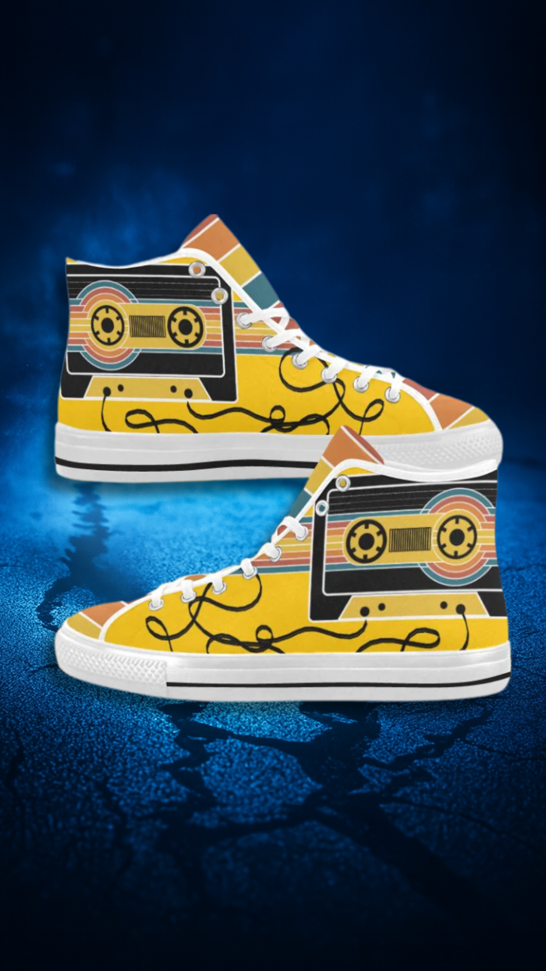 Men's Retro Cassette Pop Art Print Canvas High Top Shoes