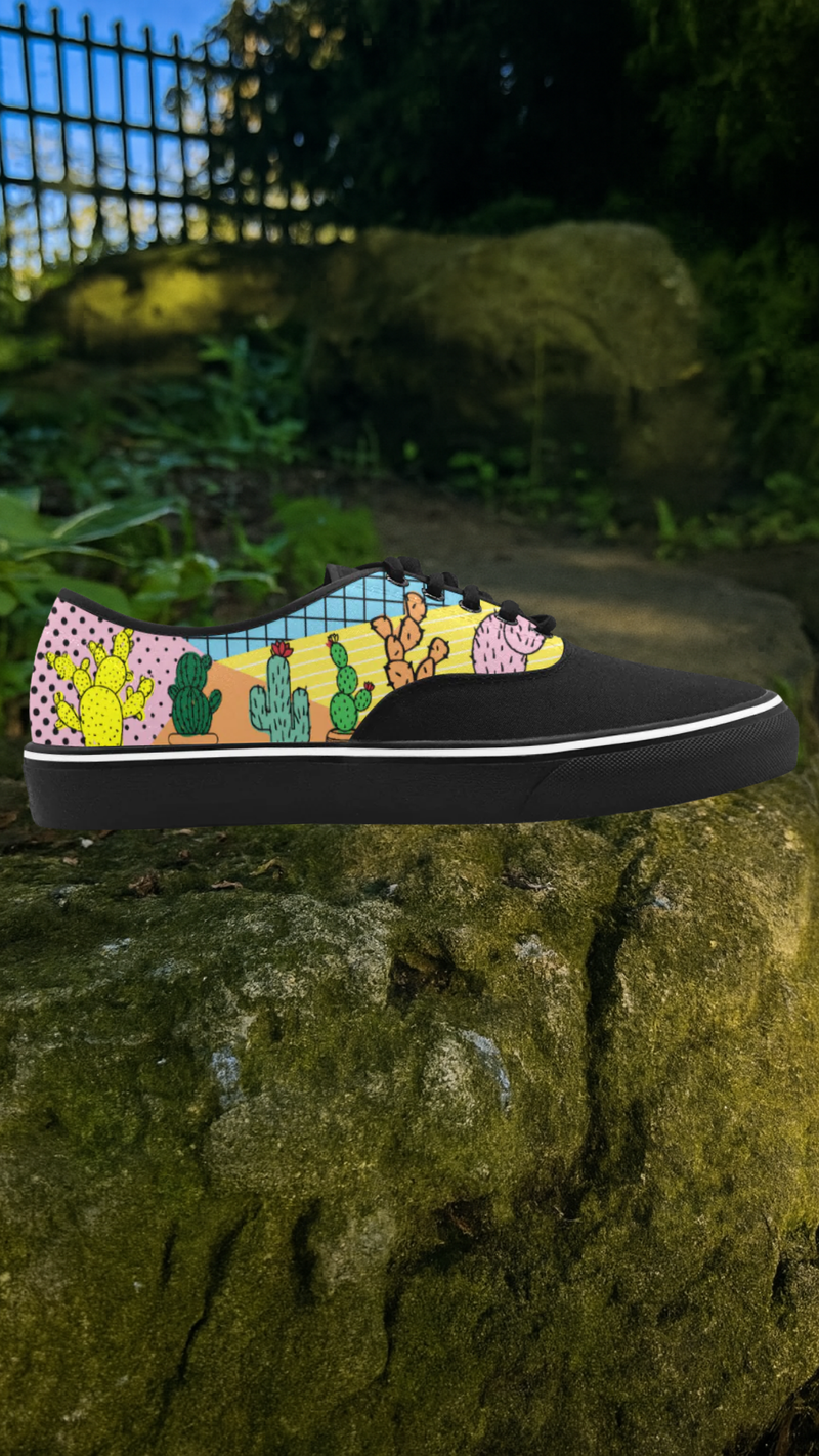 Men's Groovy Cactus Pop Art Print Canvas Low Top Shoes