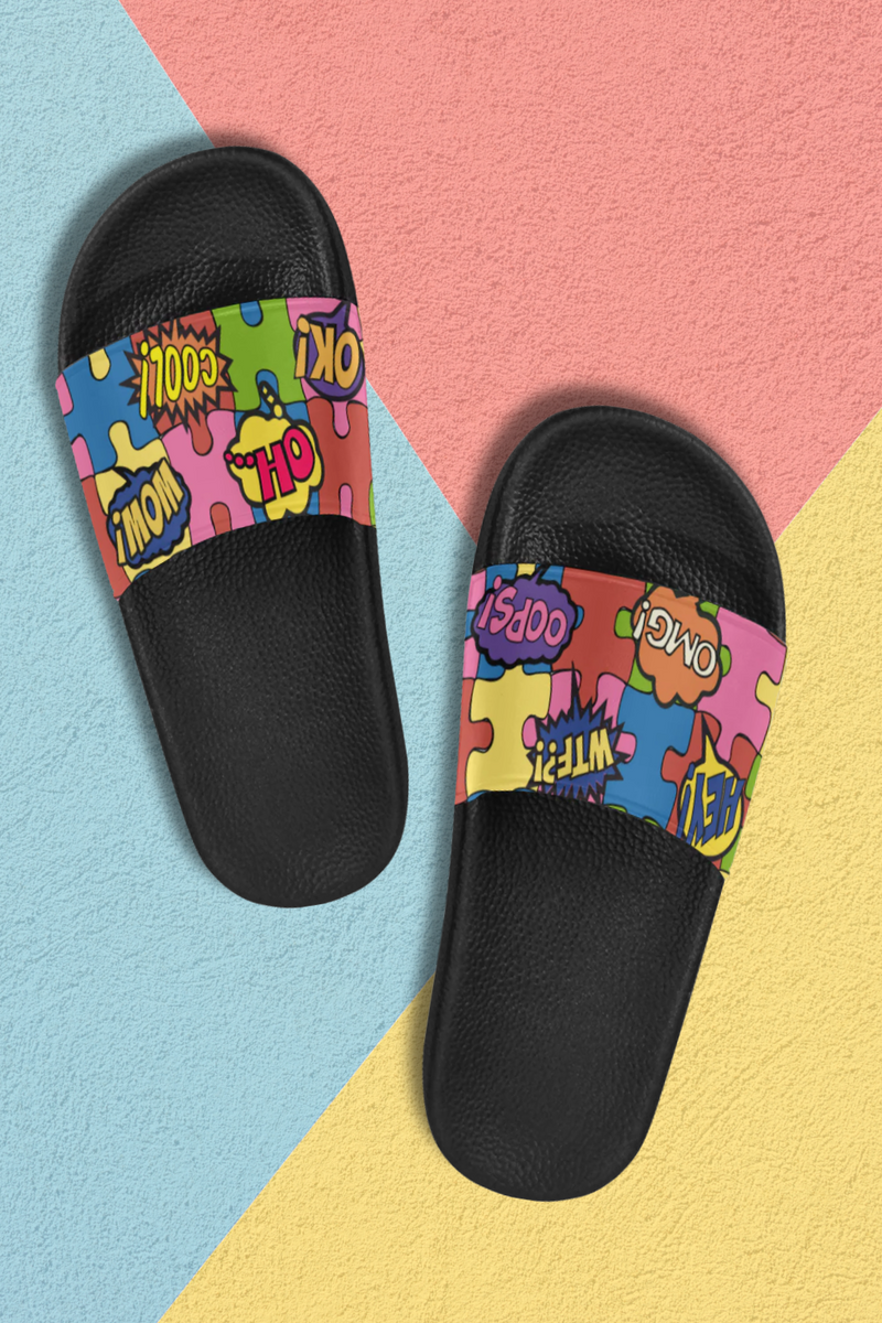 Men's Comic Bubbles Pop Art Print Canvas Sliders