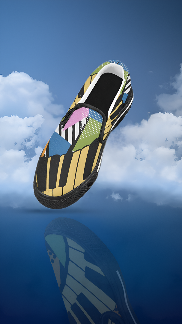 Men's Abstract Piano Pop Art Print Canvas Slip-on Shoes