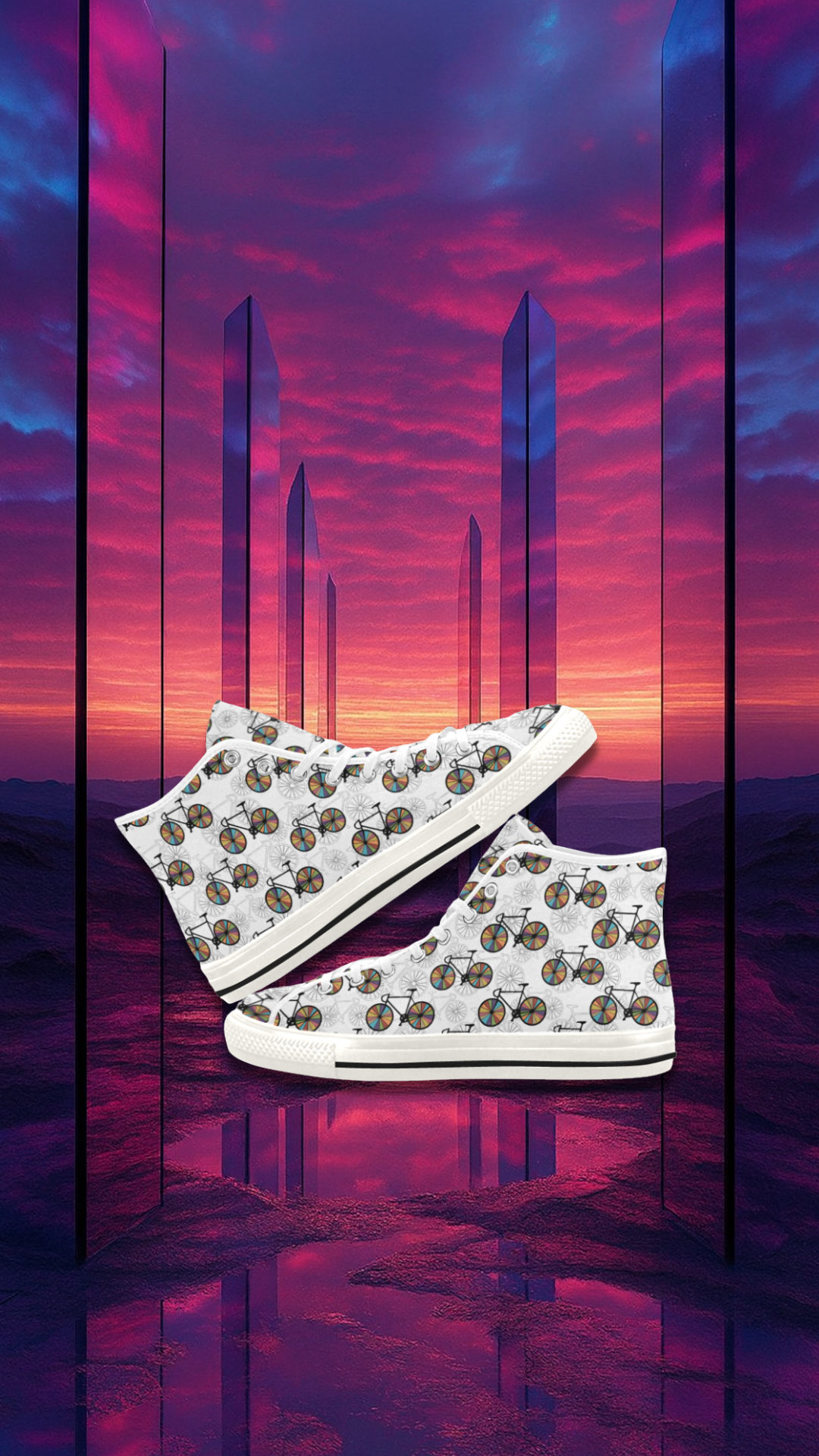 Women's Bicycle Pattern Abstract High Top Shoes