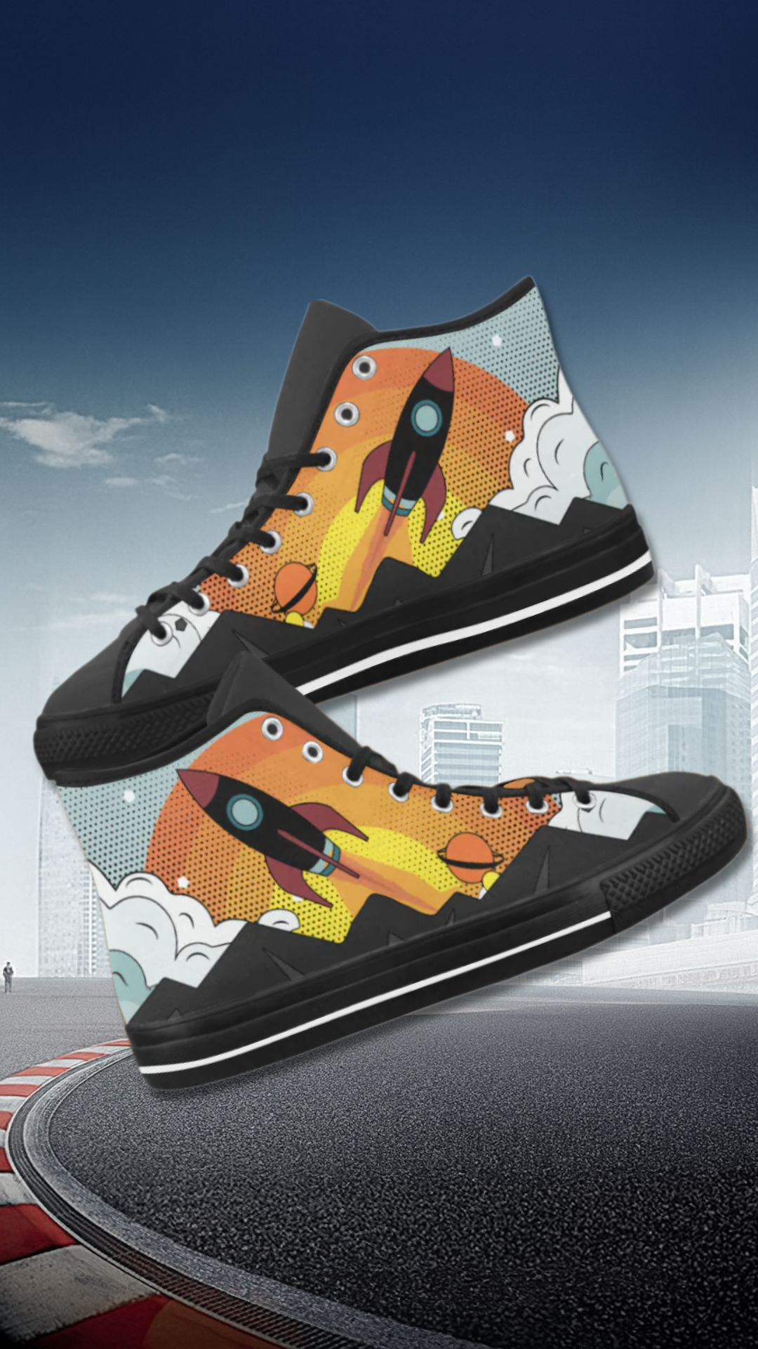 Men's Flying Rocket Pop Art Print Canvas High Top Shoes