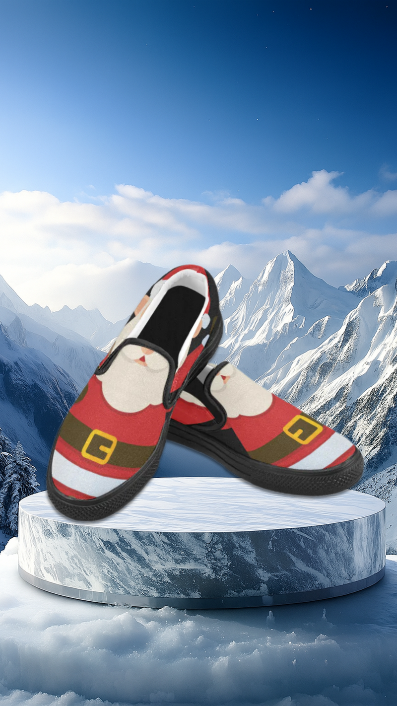 Men's Santa Claus Christmas Print Canvas Slip On Shoes