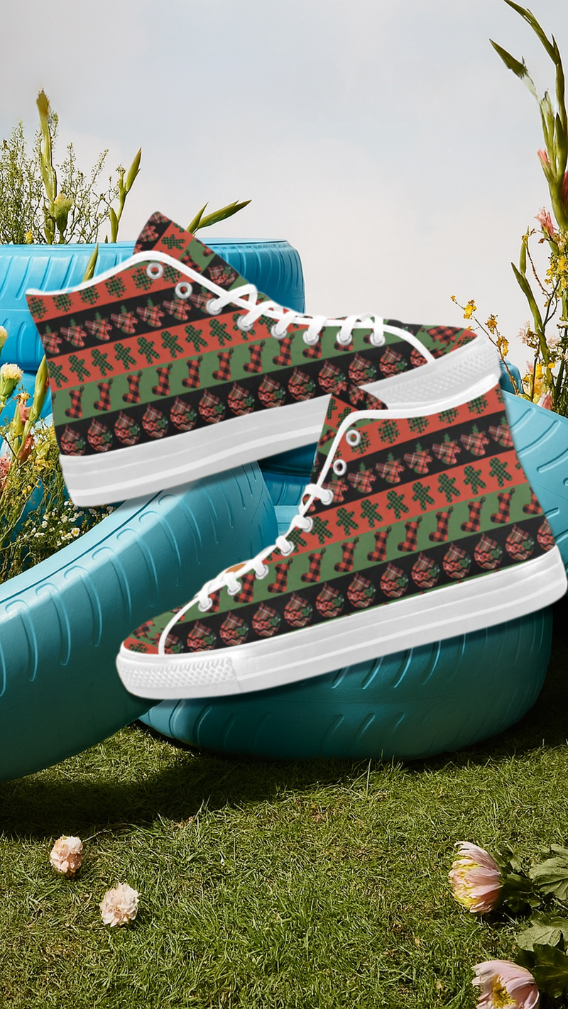Men's Christmas Plaids Print Canvas High Top Shoes