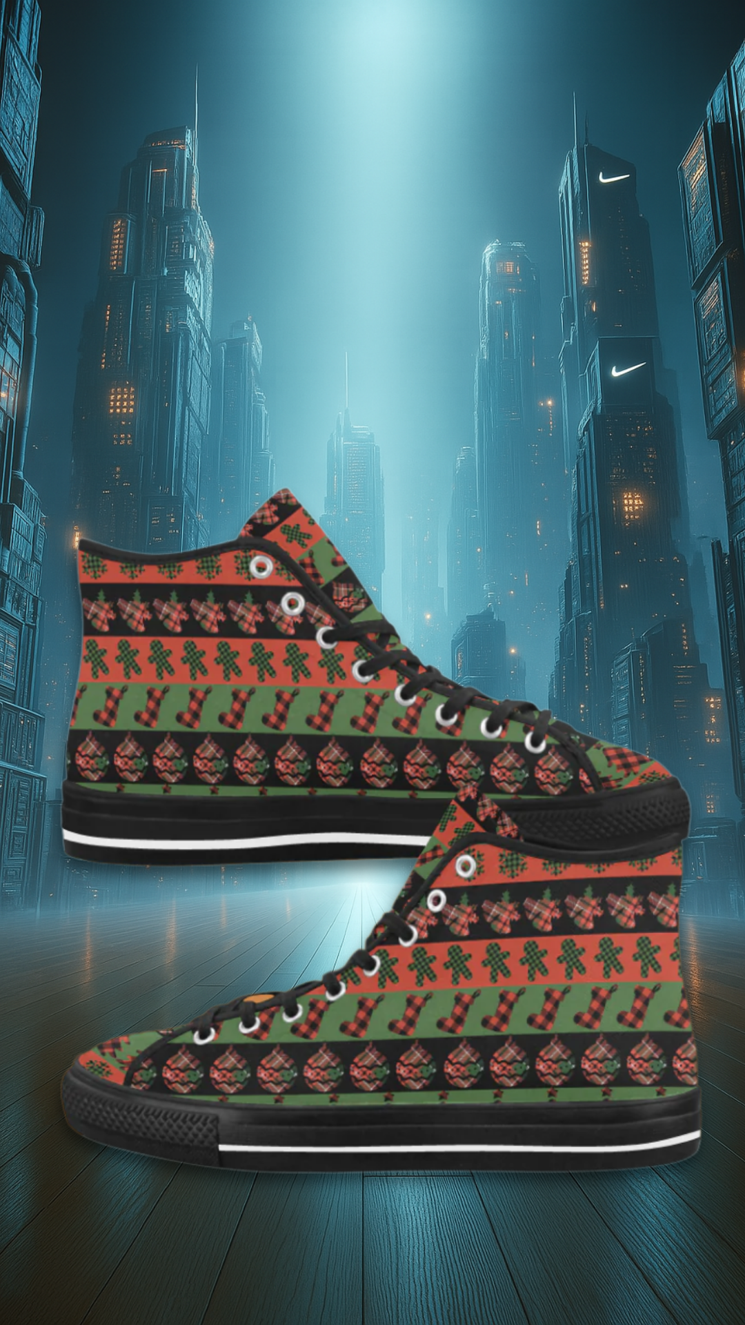 Men's Christmas Plaids Print Canvas High Top Shoes