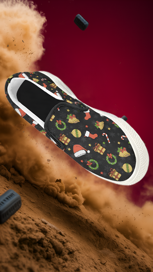 Women's Christmas Elements Print Canvas Slip On Shoes