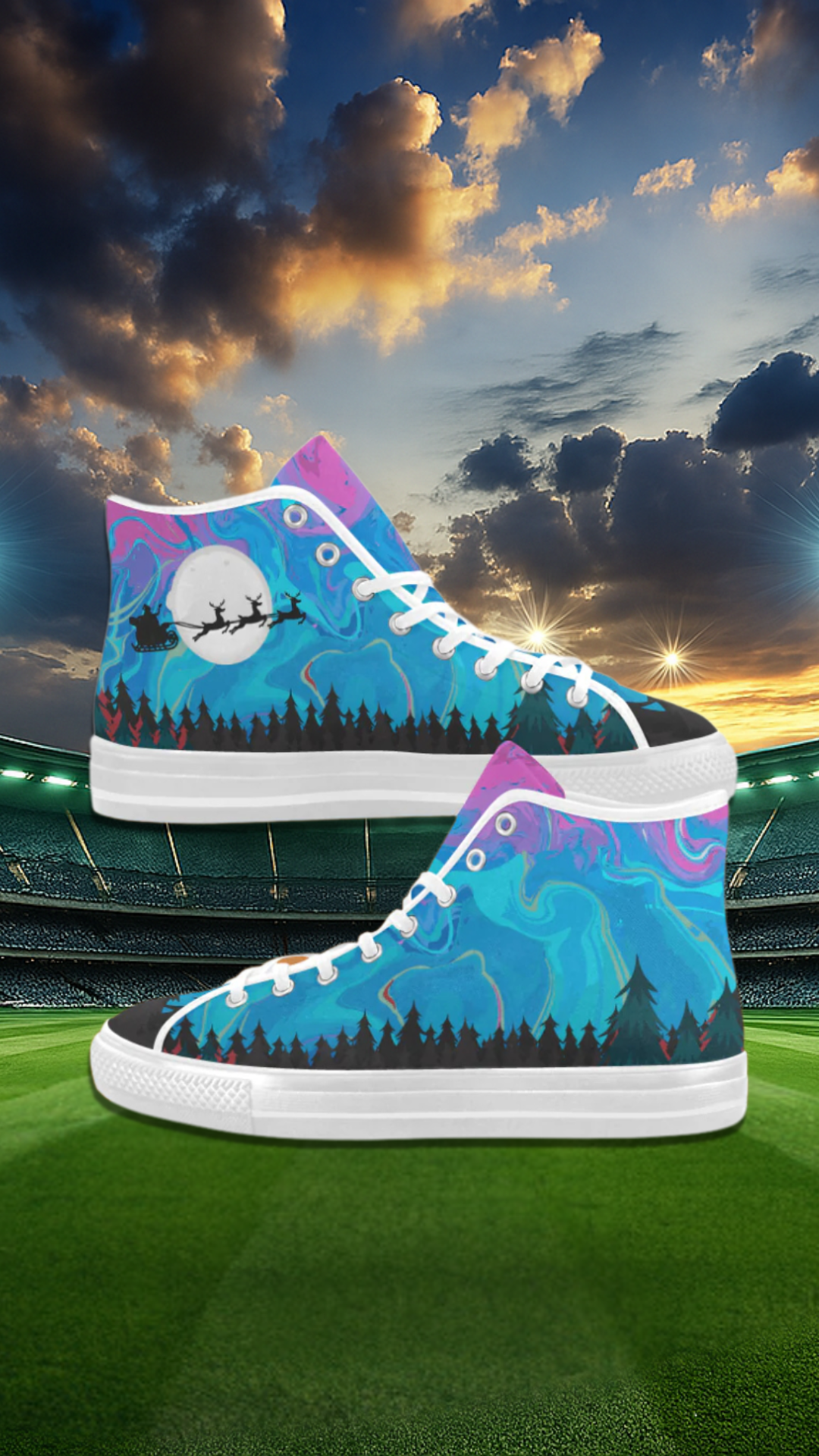 Men's Flying Santa Print Canvas High Top Shoes