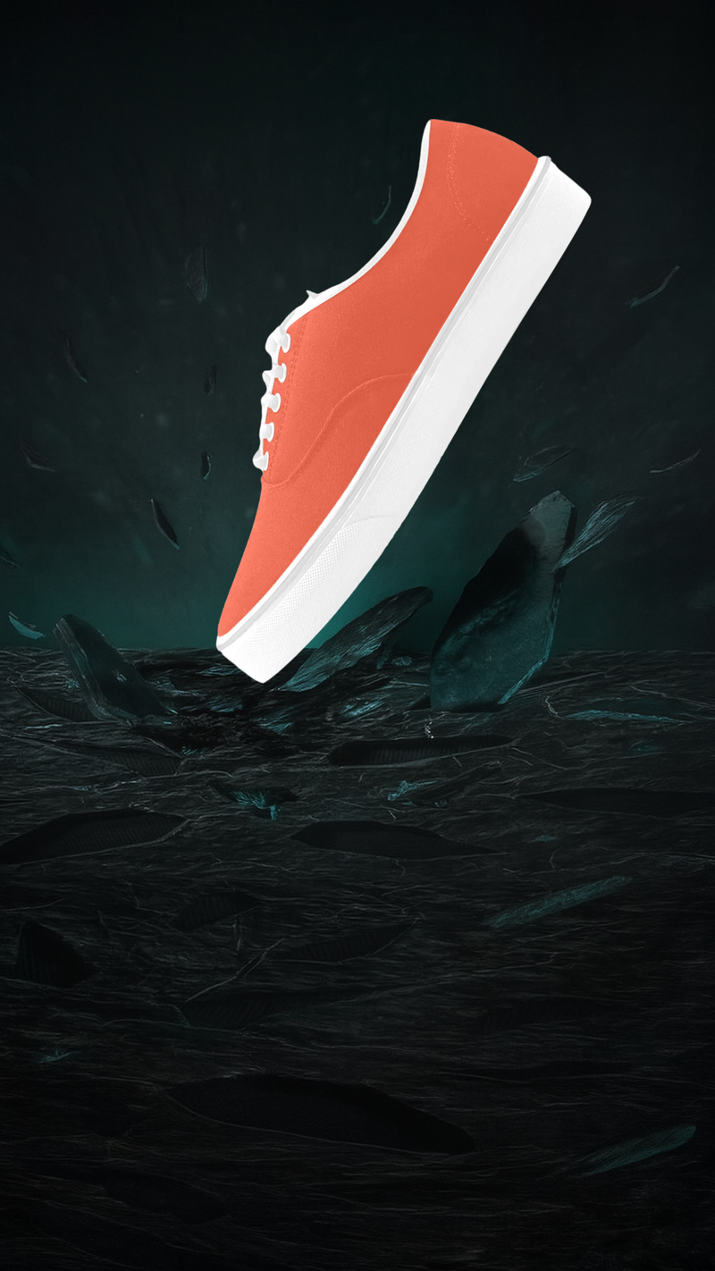 Men's Solid Orange Print Canvas Low Top Shoes