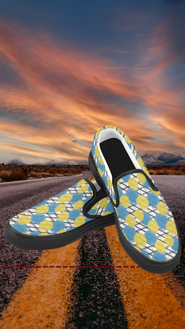 Men's Blue Polka Print Canvas Slip-On Shoes