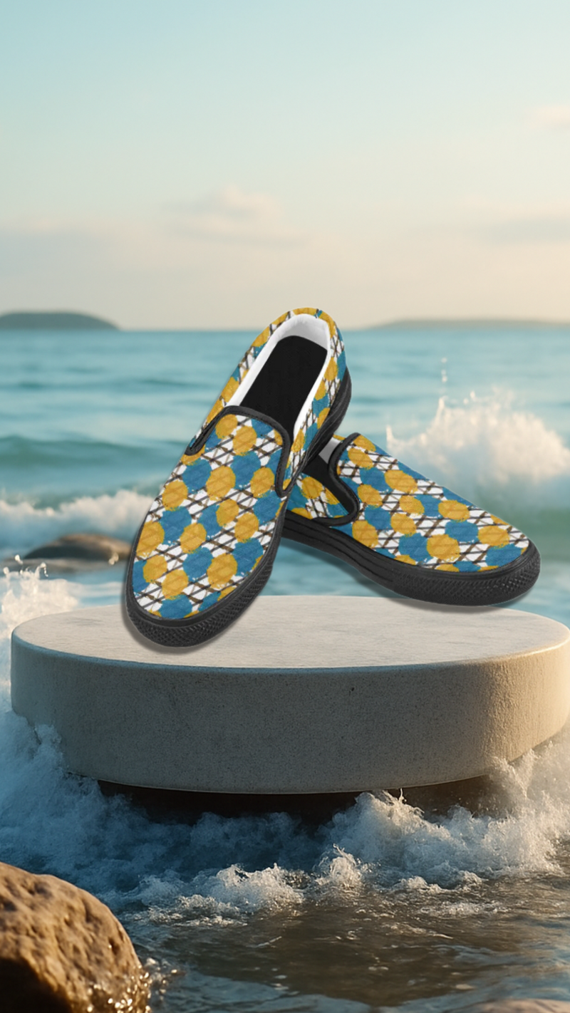 Women's Yellow Blue Polka Canvas Slip-on Shoes