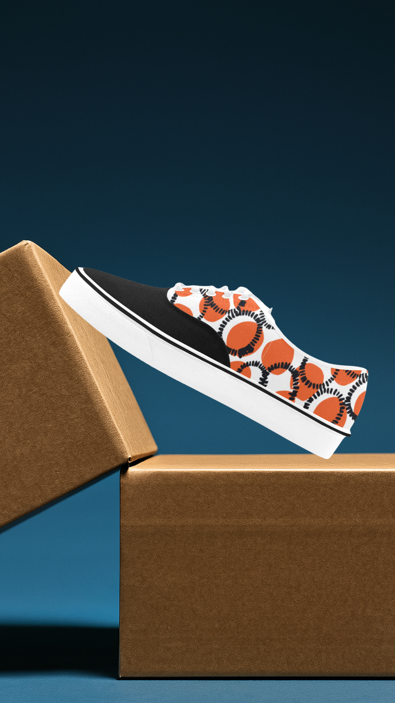 Men's Orange Polka Print Canvas Low Top Shoes