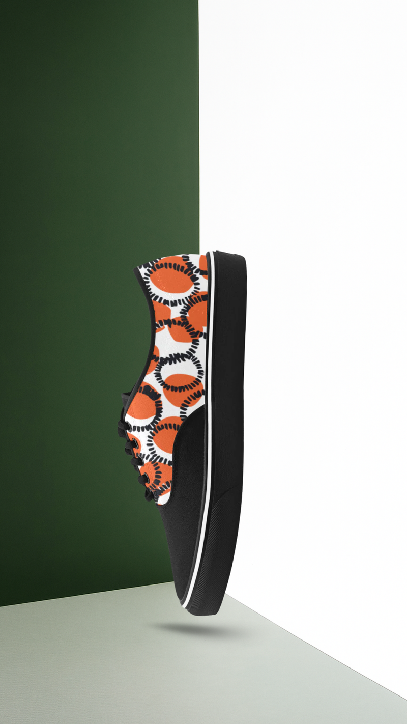 Men's Orange Polka Print Canvas Low Top Shoes