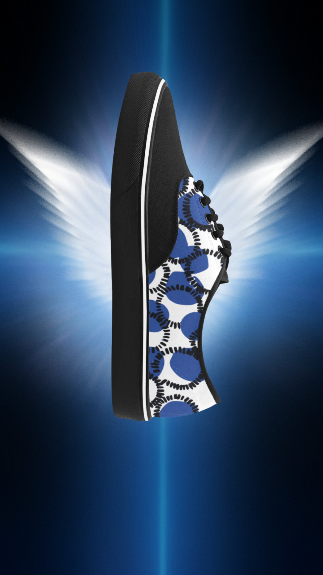 Men's White Blue Polka Print Canvas Low Top Shoes