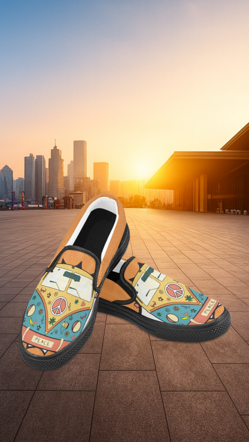 Men's Hippie Peace Van Abstract Slip-on Shoes