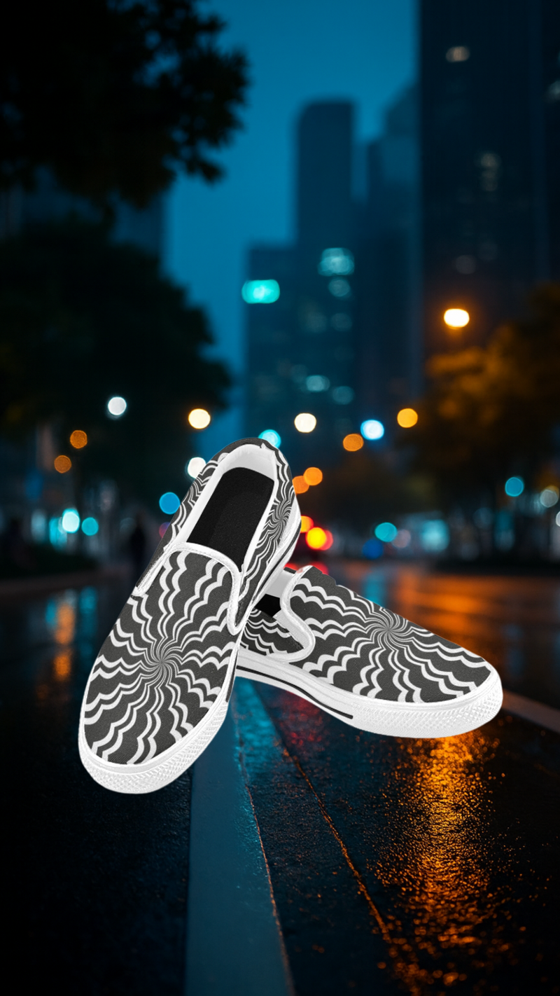 Men's Swirling Grey Vortex Abstract Slip-on Shoes