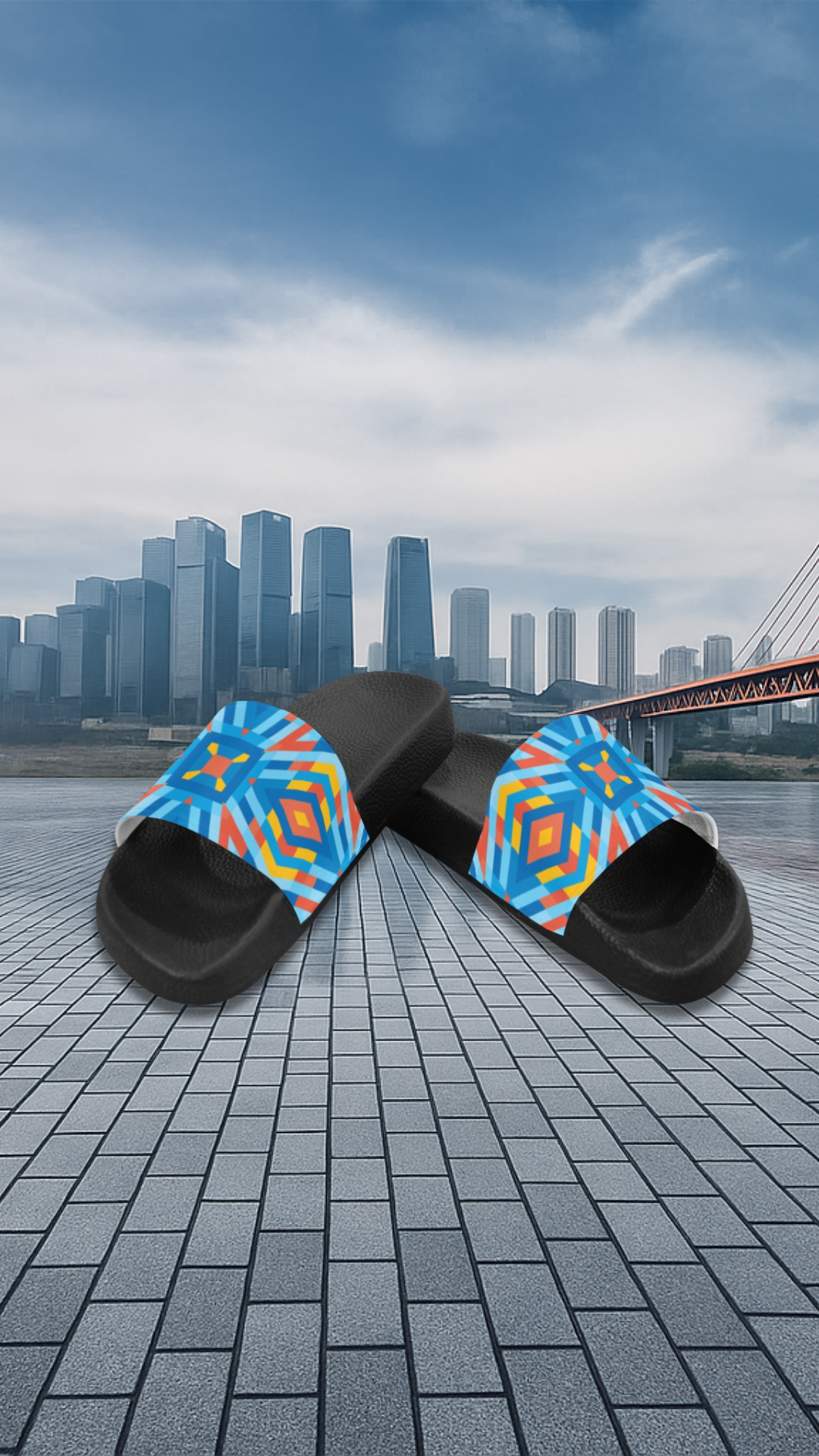 Women's Tribal Diamond Abstract Slider Sandals