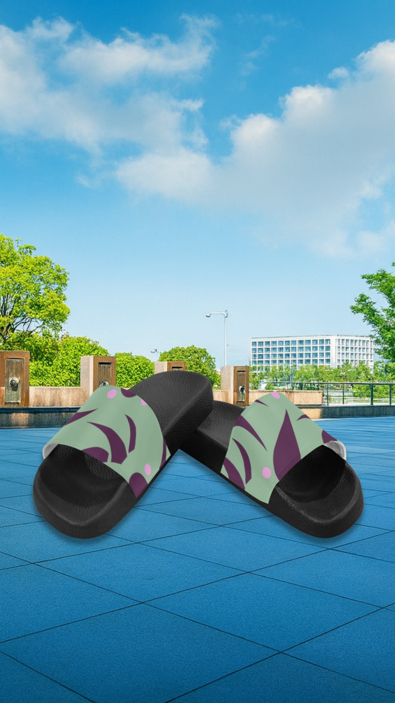 Women's Mint Leaf Swirl Abstract Slider Sandals