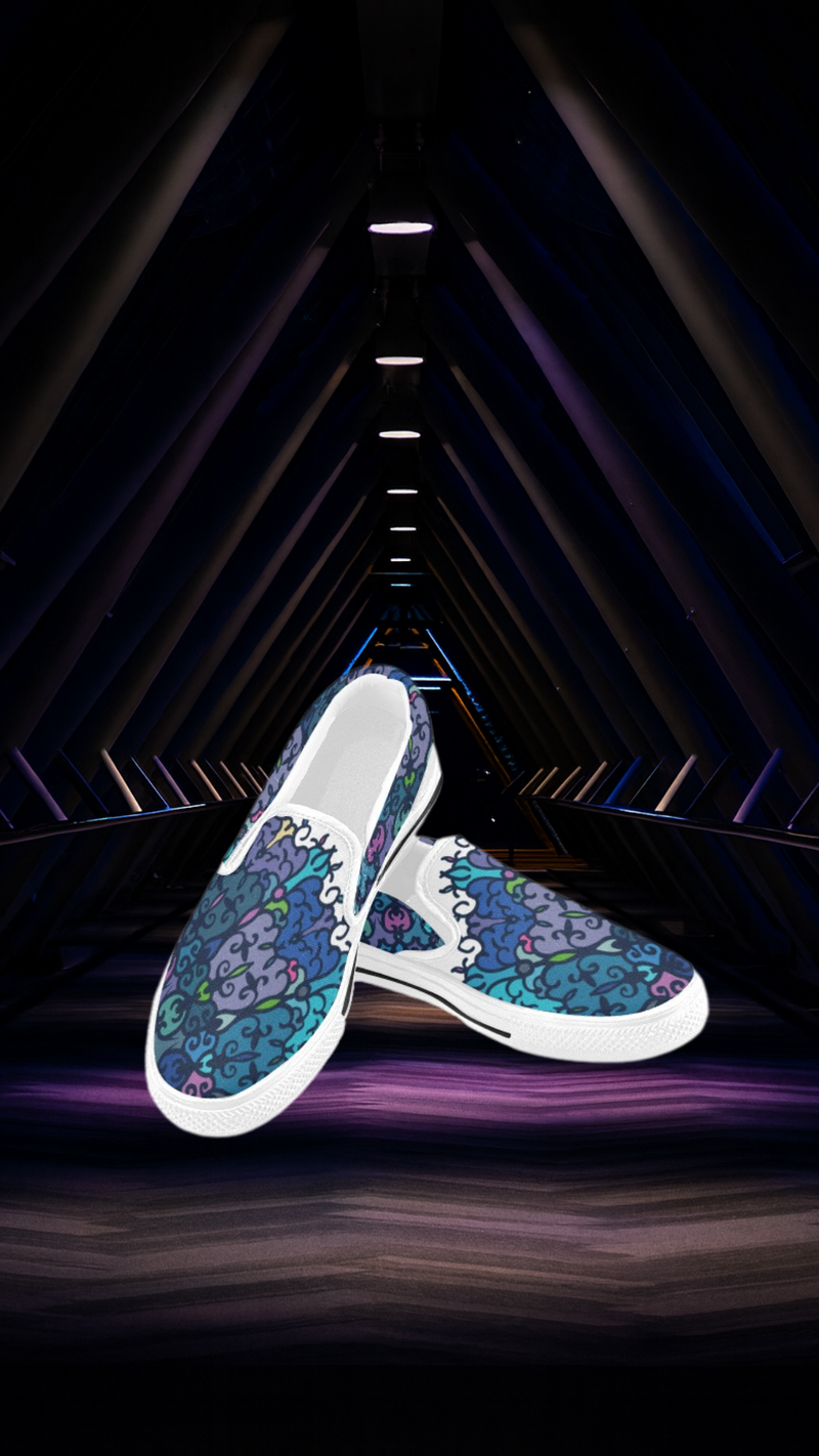 Men's Cosmic Blue Swirl Abstract Slip-on Shoes