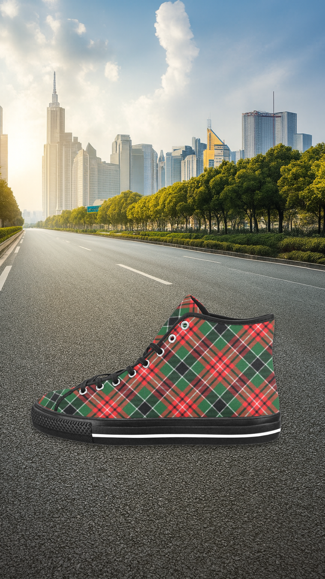 Men's Congested Tartan Blaze Abstract High Top Shoes