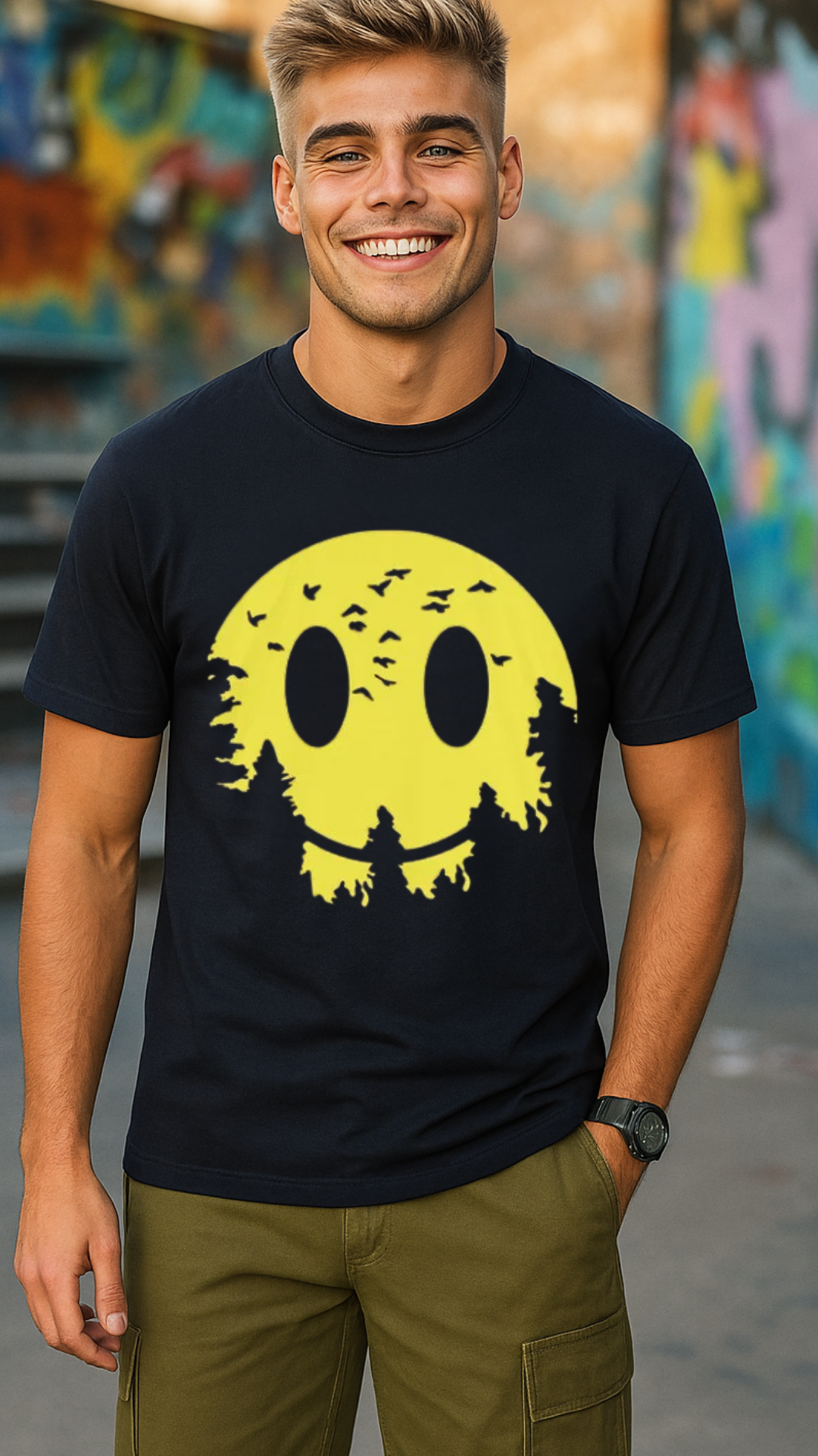 Men's Smile Night Streetwear Classic Fit T-shirt