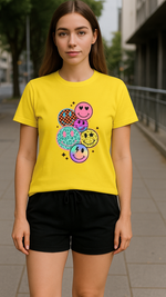 Women's Multi Smile Streetwear Classic Fit T-shirt