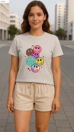 Women's Multi Smile Streetwear Classic Fit T-shirt