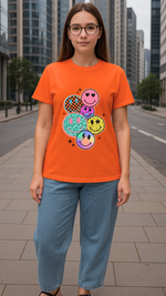 Women's Multi Smile Streetwear Classic Fit T-shirt