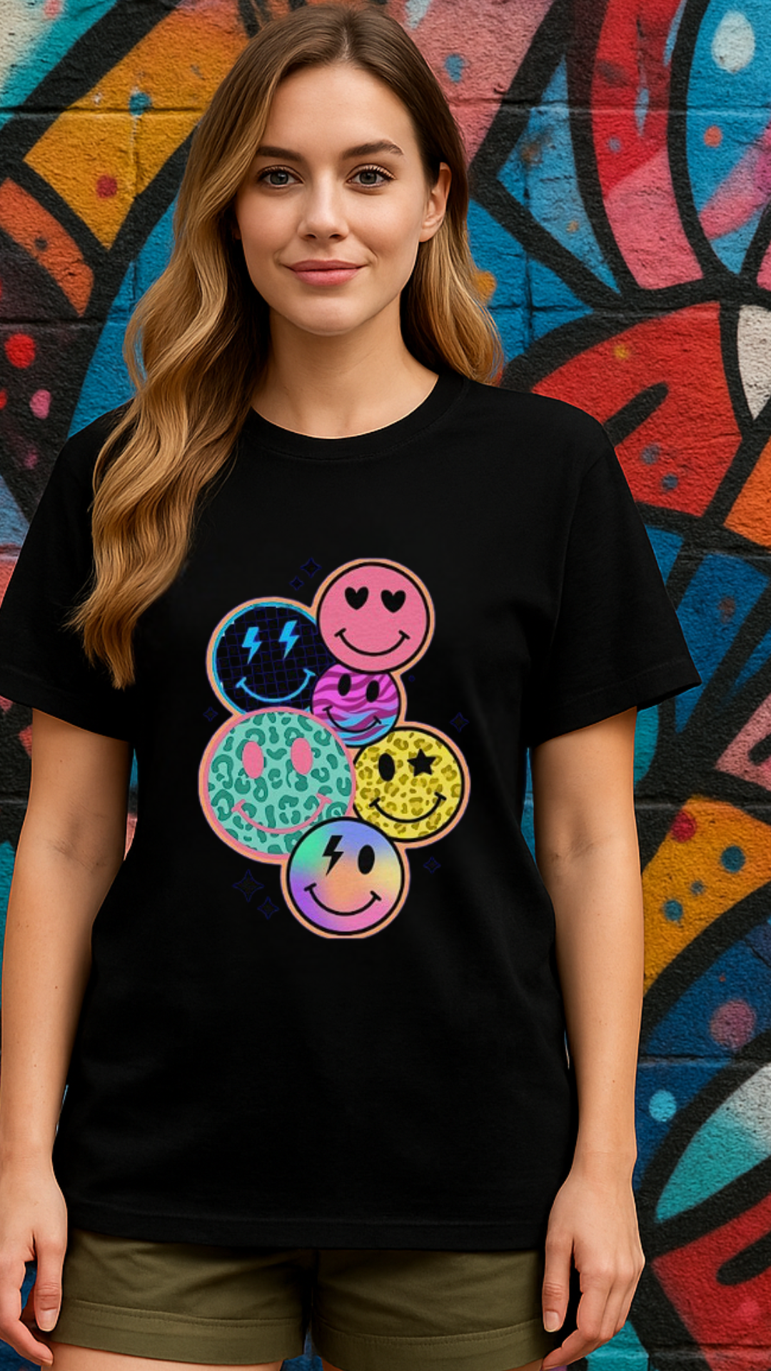 Women's Multi Smile Streetwear Classic Fit T-shirt