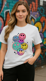 Women's Multi Smile Streetwear Classic Fit T-shirt