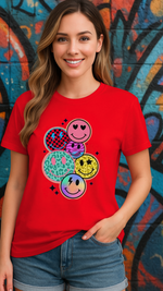 Women's Multi Smile Streetwear Classic Fit T-shirt