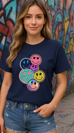 Women's Multi Smile Streetwear Classic Fit T-shirt