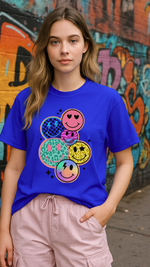 Women's Multi Smile Streetwear Classic Fit T-shirt