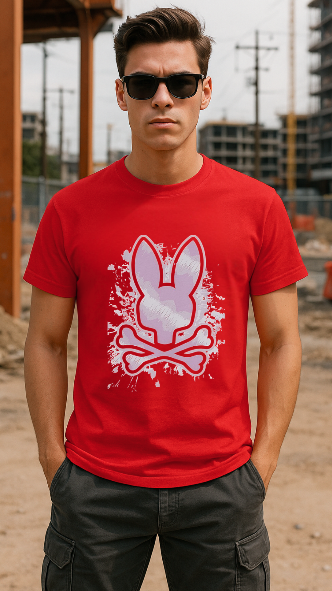 Men's Spray Skull Bunny Streetwear Classic Fit T-shirt
