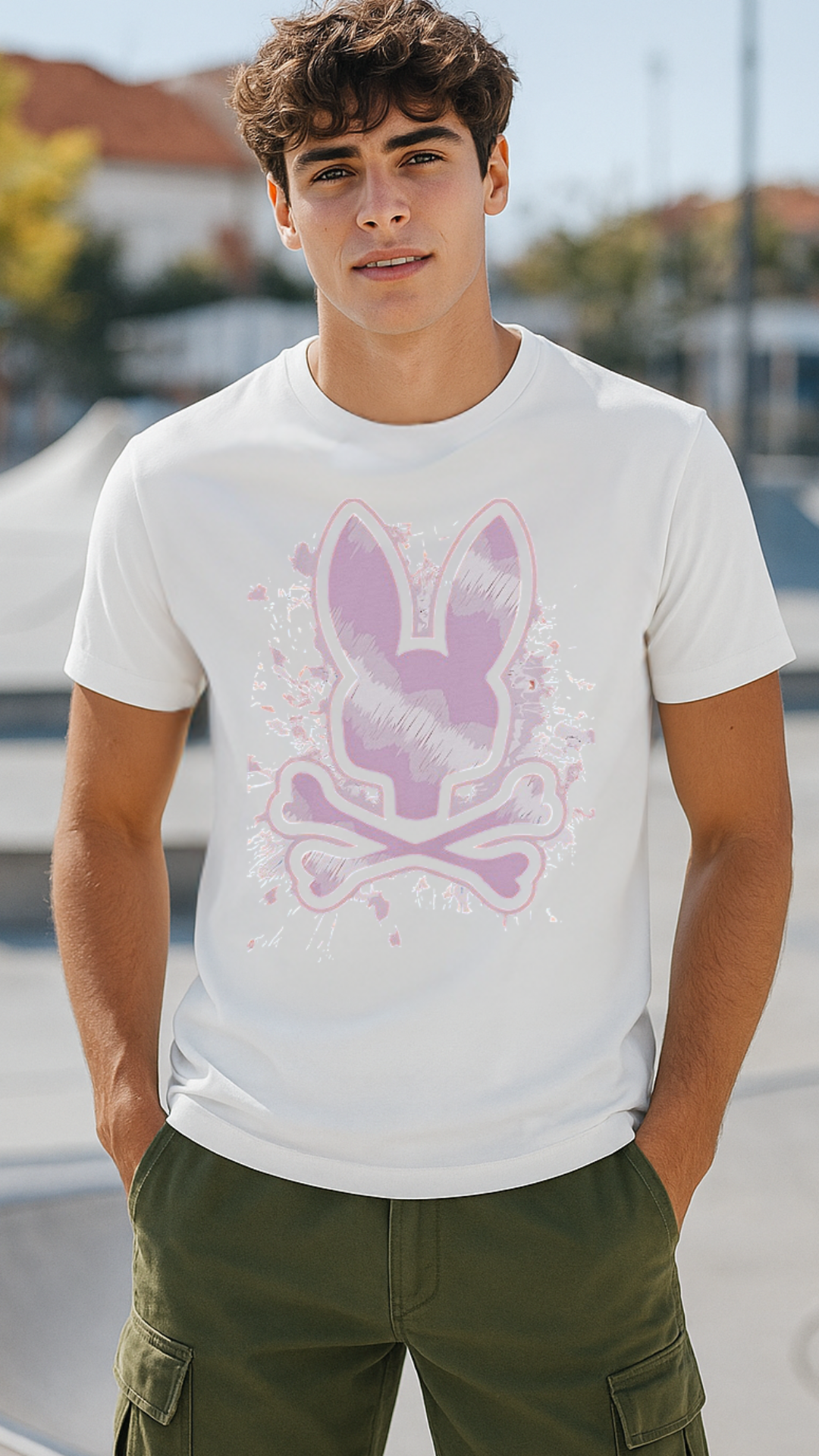 Men's Spray Skull Bunny Streetwear Classic Fit T-shirt