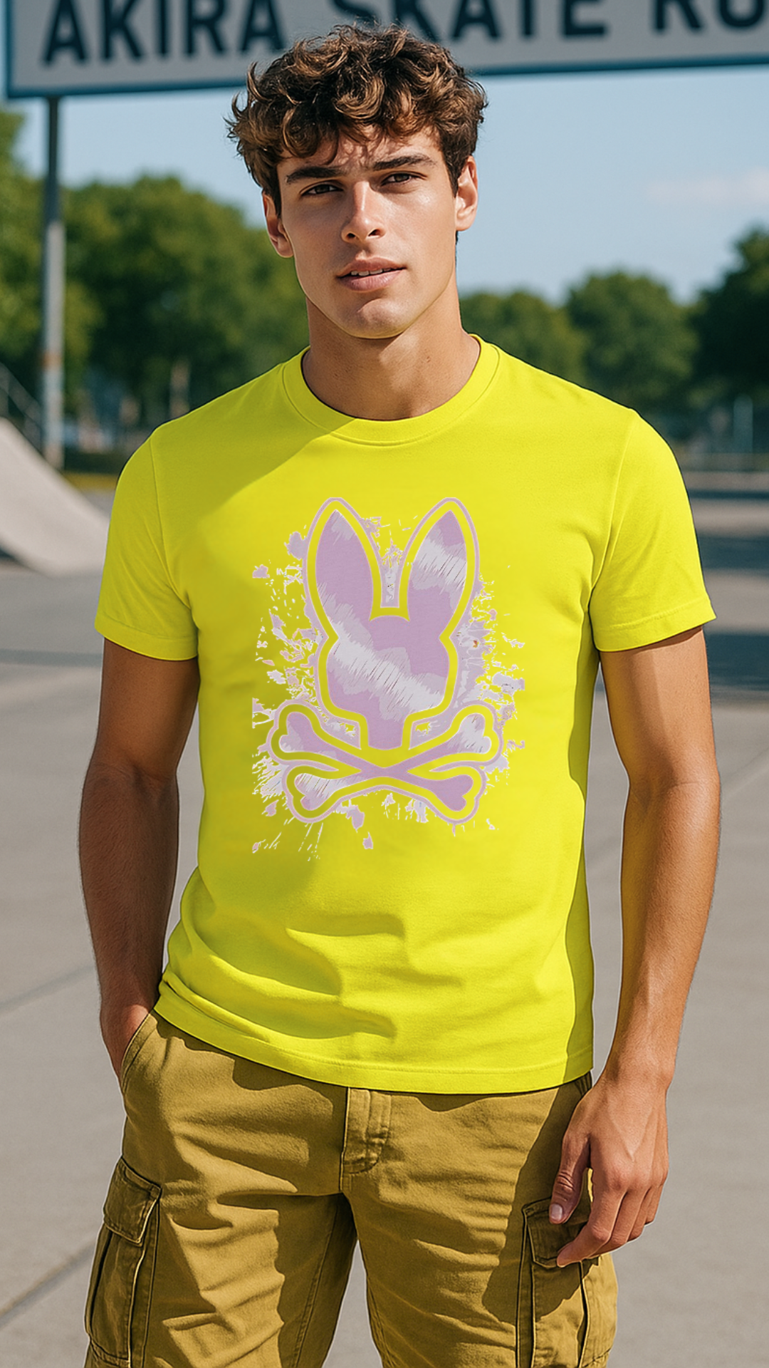 Men's Spray Skull Bunny Streetwear Classic Fit T-shirt
