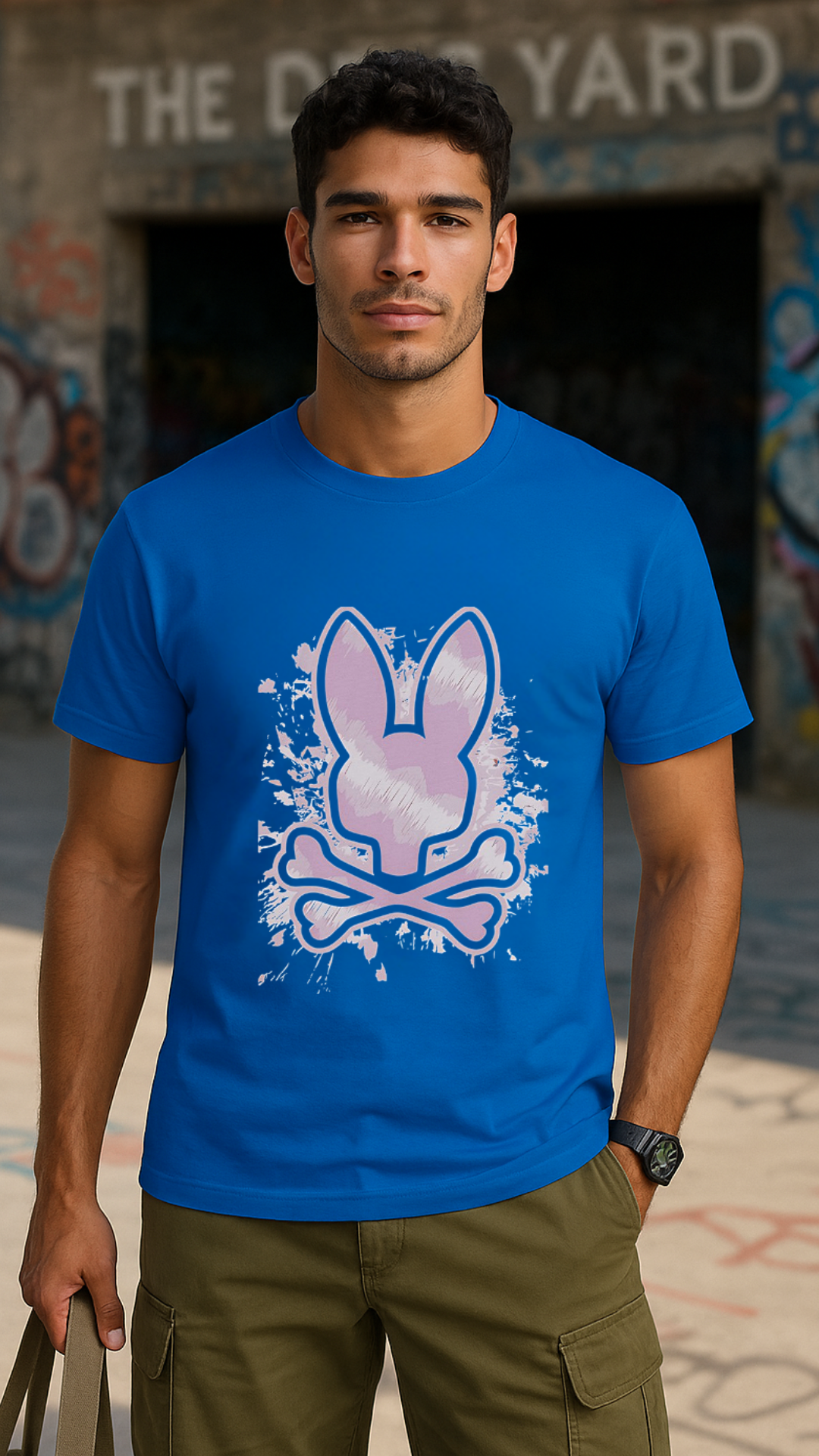 Men's Spray Skull Bunny Streetwear Classic Fit T-shirt