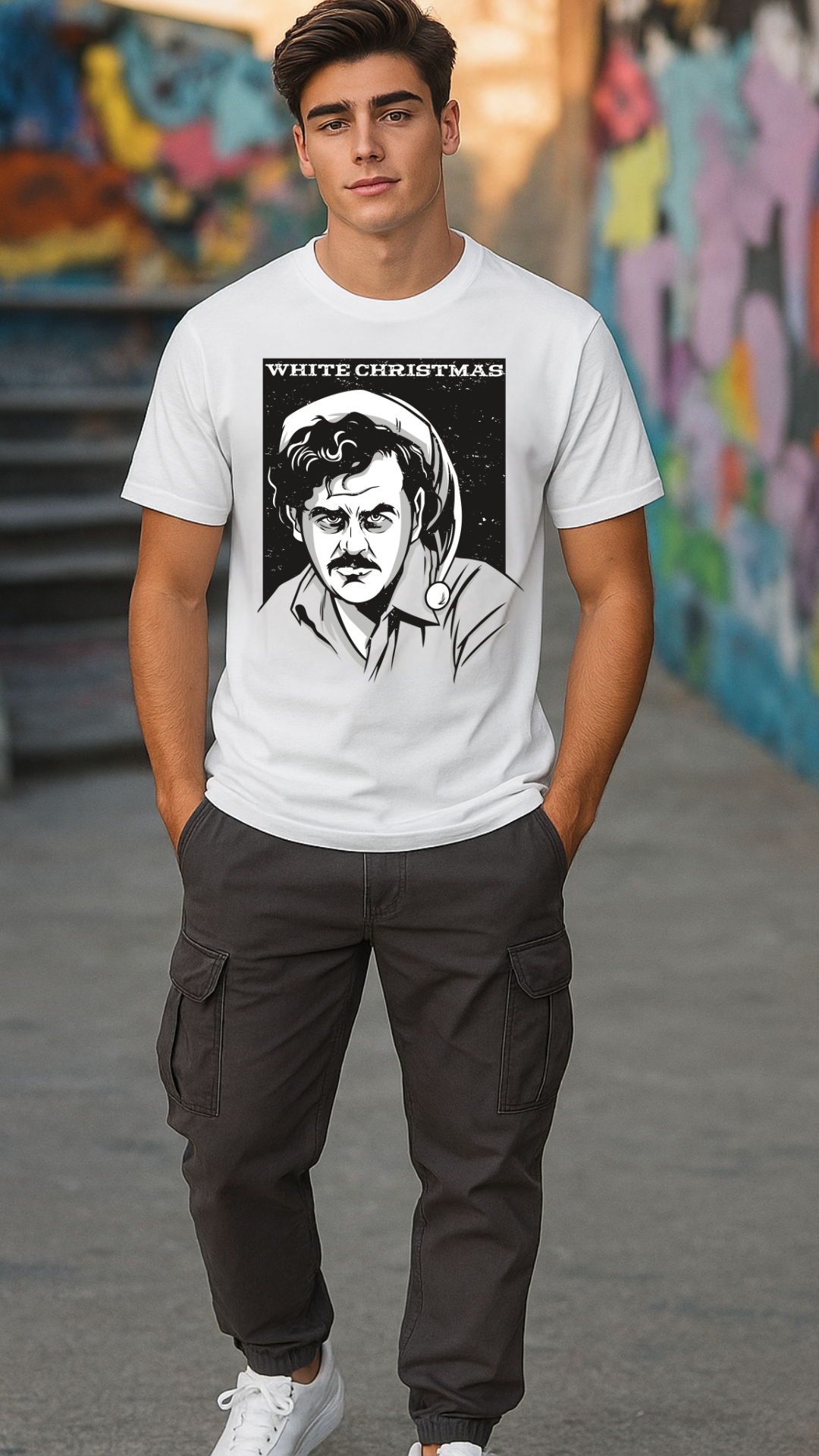 Men's White Christmas Streetwear Classic Fit T-shirt
