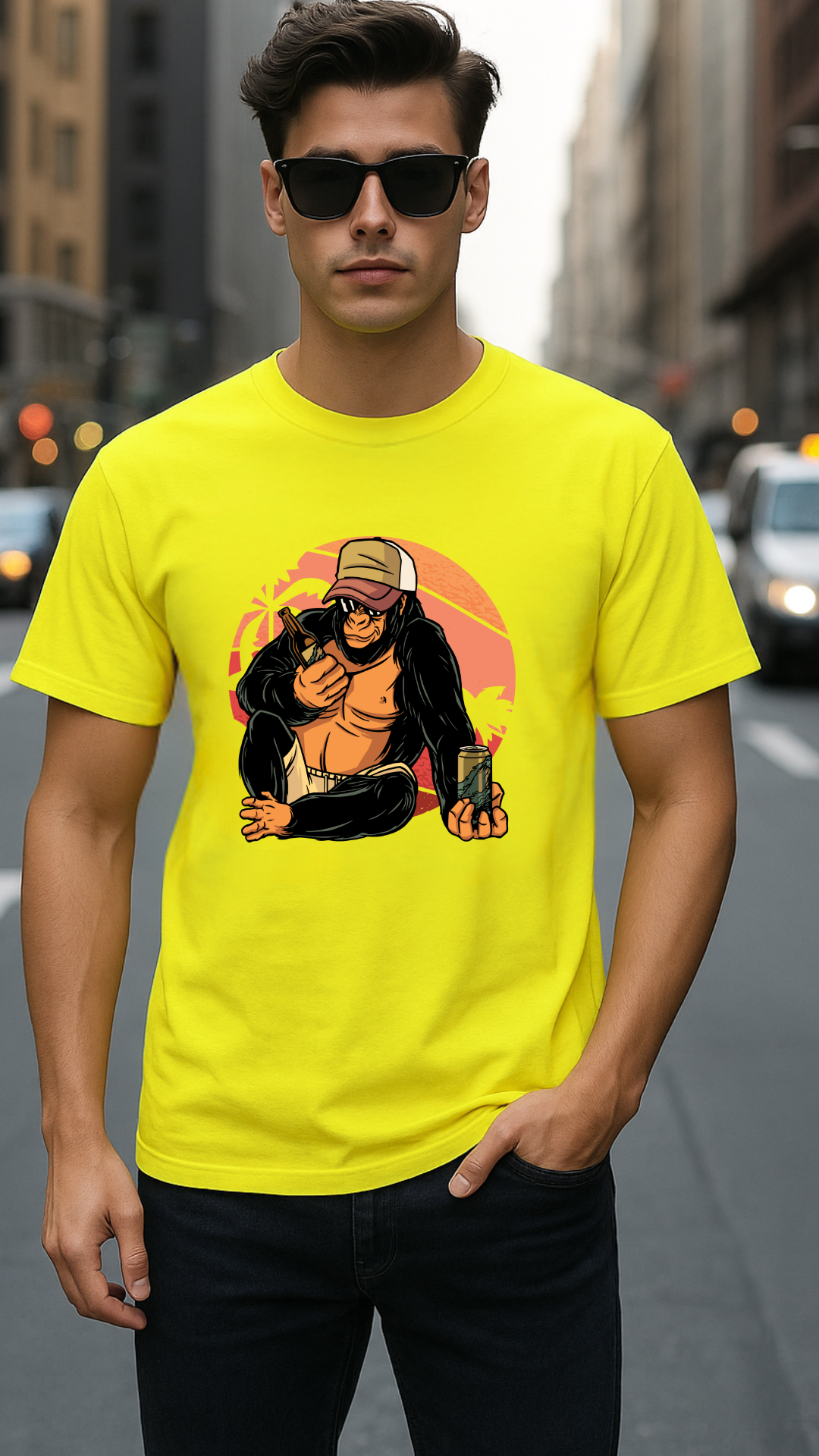 Men's Monkey With Wine Streetwear Classic Fit T-shirt