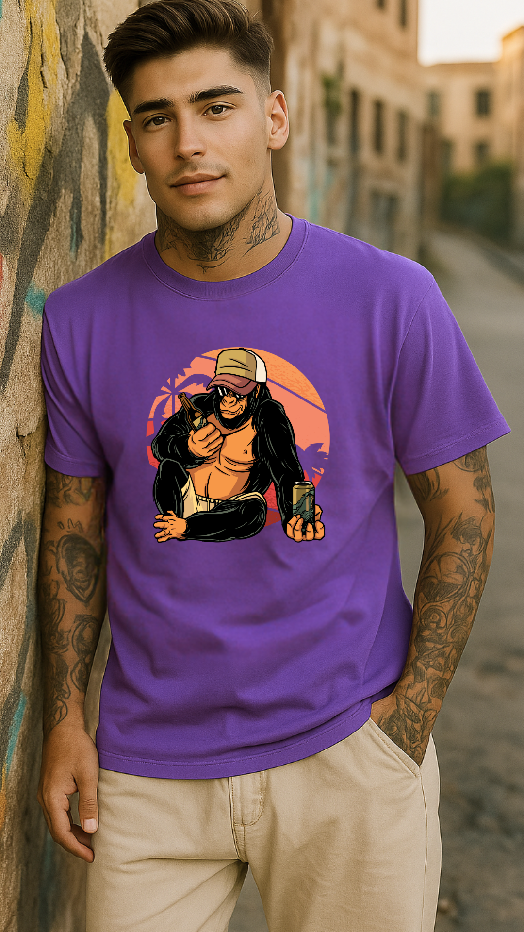 Men's Monkey With Wine Streetwear Classic Fit T-shirt