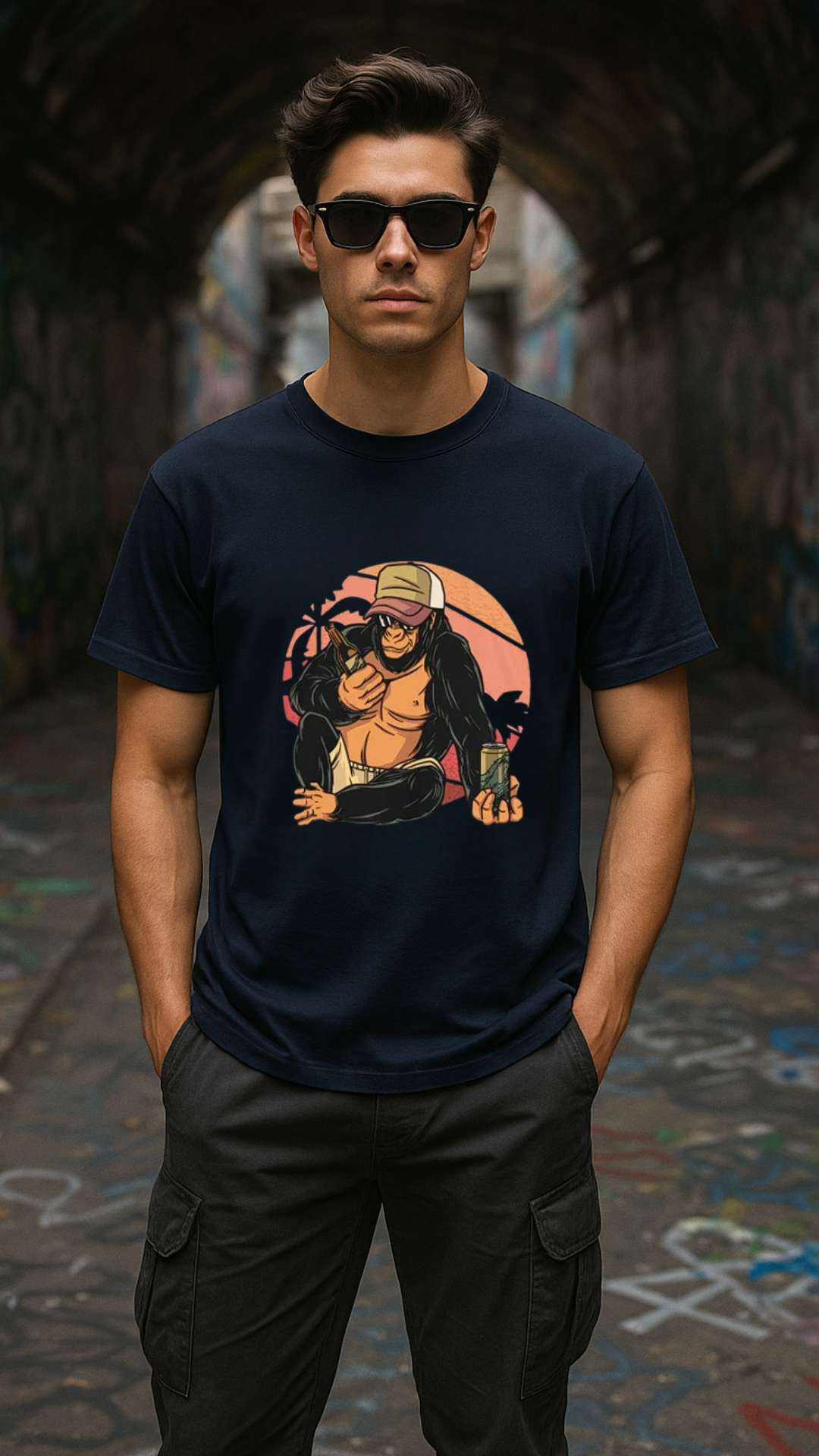 Men's Monkey With Wine Streetwear Classic Fit T-shirt