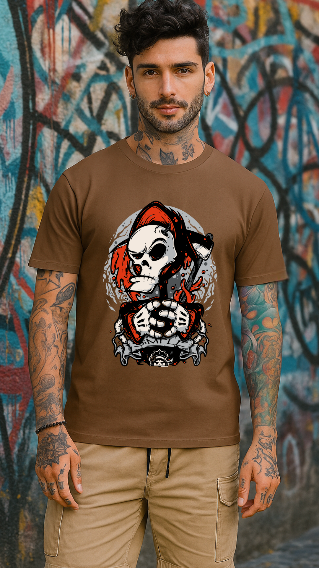Men's Drip Skull Streetwear Classic Fit T-shirt