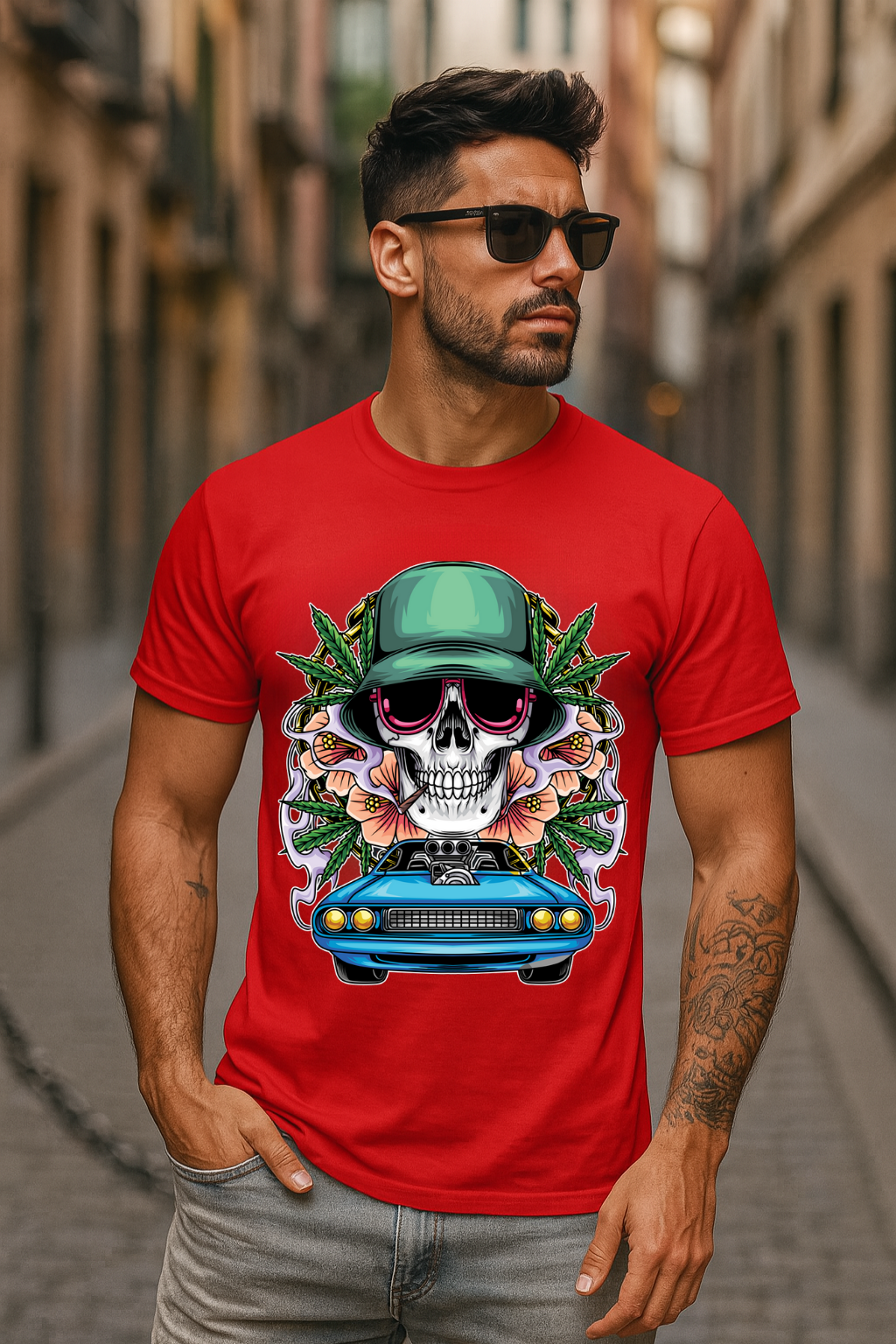 Men's Skull Rider Streetwear Classic Fit T-shirt