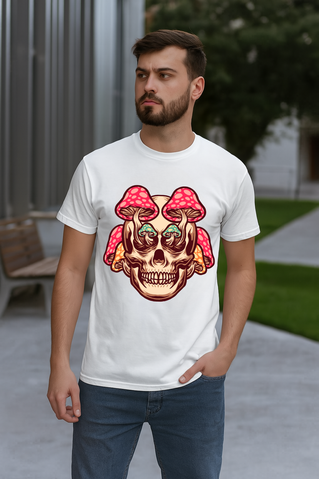 Men's Mushroom Skull Streetwear Classic Fit T-shirt