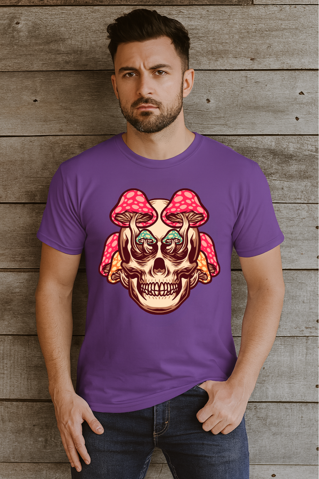 Men's Mushroom Skull Streetwear Classic Fit T-shirt