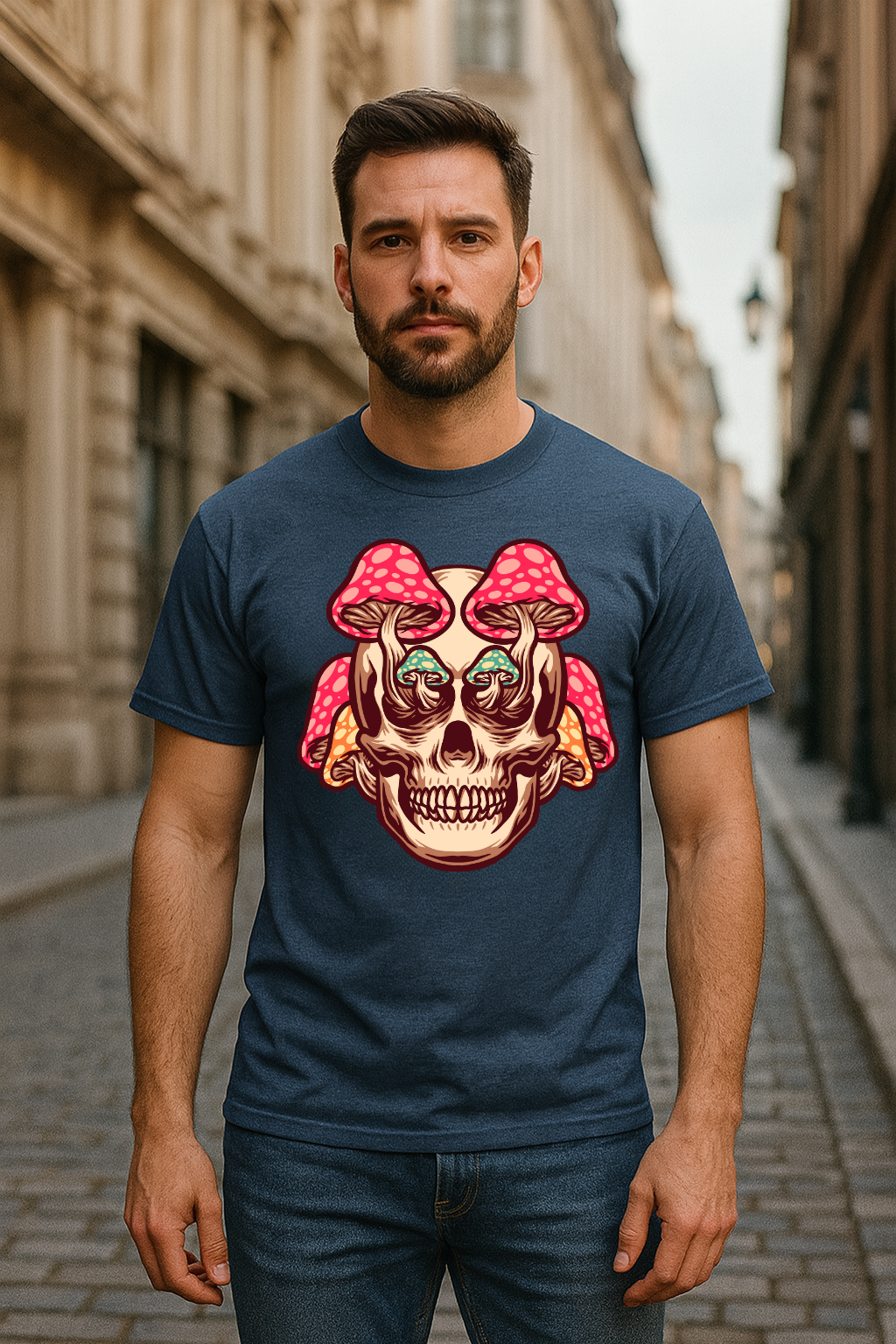 Men's Mushroom Skull Streetwear Classic Fit T-shirt