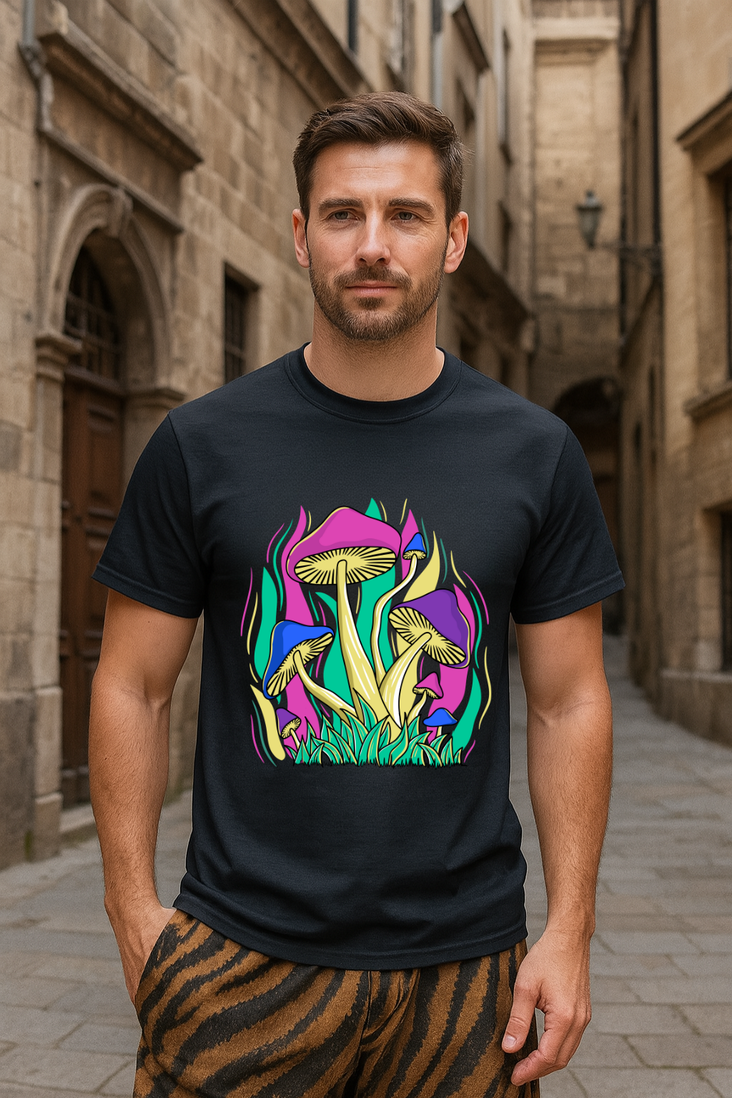 Men's Funky Mushroom Streetwear Classic Fit T-shirt