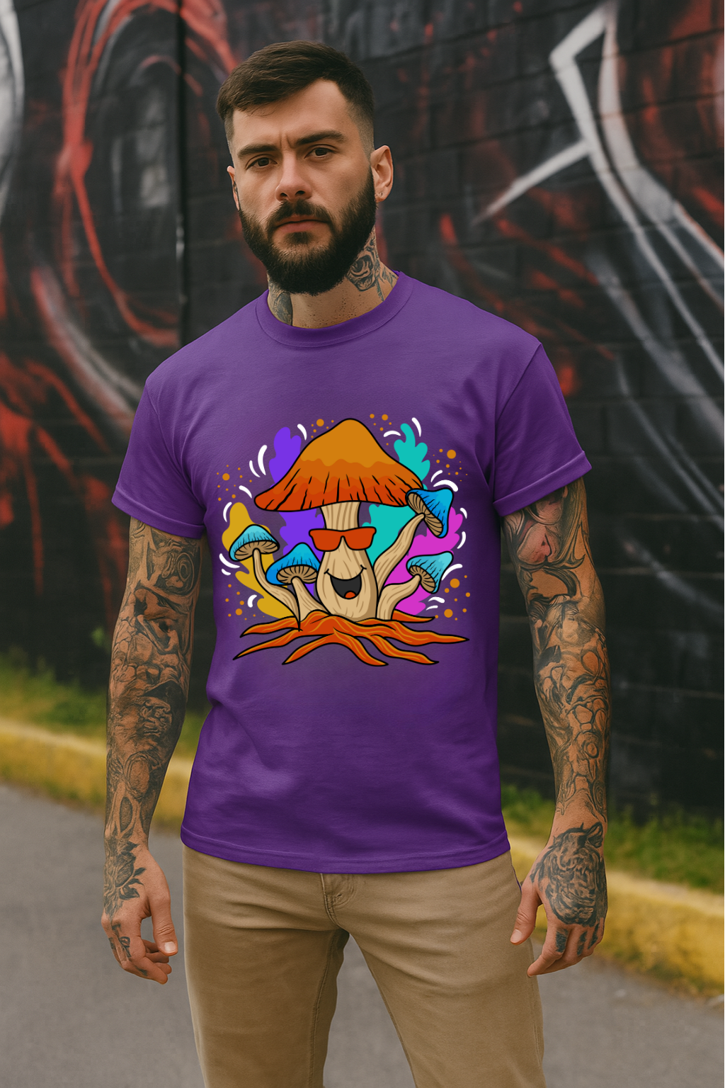 Men's Happy Mushroom Streetwear Classic Fit T-shirt